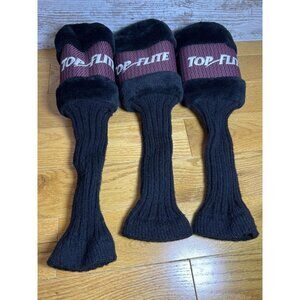 Top Flite Golf 1,3, & X Wood Plush Club Head Covers Black&White Embroidered
